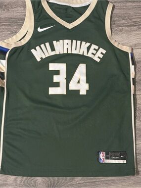 NBA Milwaukee Bucks Green and Cream #34 Jersey